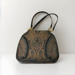 Bienen Davis Vintage Black Fabric Paisley Print Handbag Purse